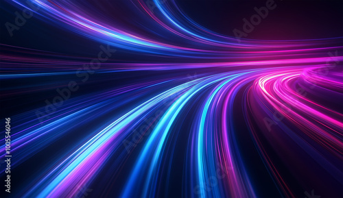 Vibrant Neon Light Trails in Dynamic Blue and Pink Curves on a Futuristic Dark Background