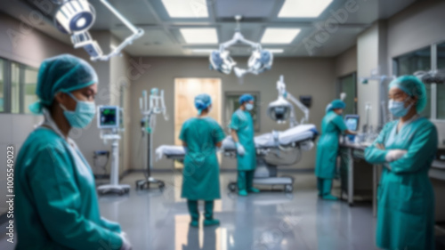 Blur image of operating room and doctors with bokeh for background usage