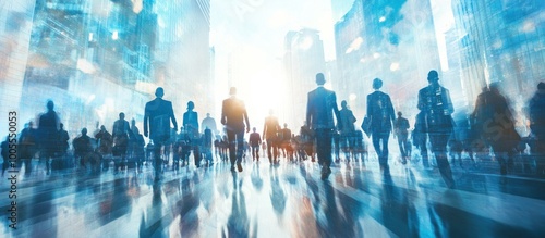 Silhouettes of Business People Walking Through City