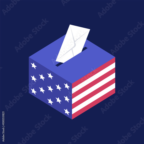 Blue Ballot Box with White Envelope and American Flag Design