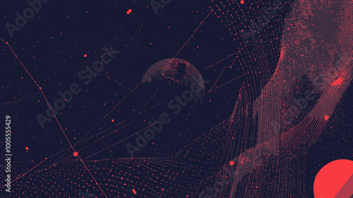 Cyber Attack in Abstract Space - Hacker Activity Depiction with Planets and Stars, Vector Minimalist Universe Concept
