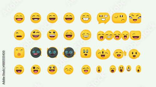 Complete Set of WhatsApp Emojis Vector Icons SVG - Facial Expressions Collection for Messaging and Social Media
