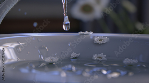 Close-Up of a Leaking Faucet Dripping Water onto a White Porcelain Sink, Emphasizing the Urgency of Fixing a Product Issue with a Focus on Water Droplets and Attention to Detail