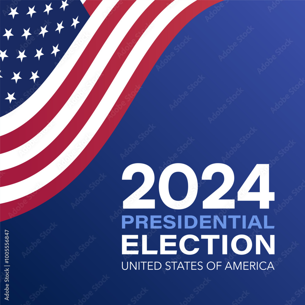 American Flag on Blue Gradient Background with 2024 Presidential Election American Flag on Blue Gradient Background with 2024 Presidential Election
