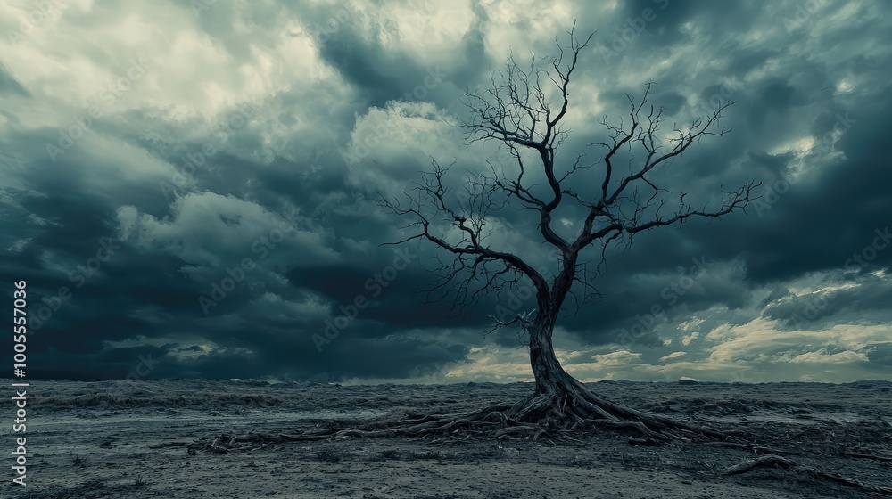 A solitary tree stands against a dramatic sky, embodying themes of loneliness and resilience in a desolate landscape. A solitary tree stands against a dramatic sky, embodying themes of loneliness and resilience in a desolate landscape.