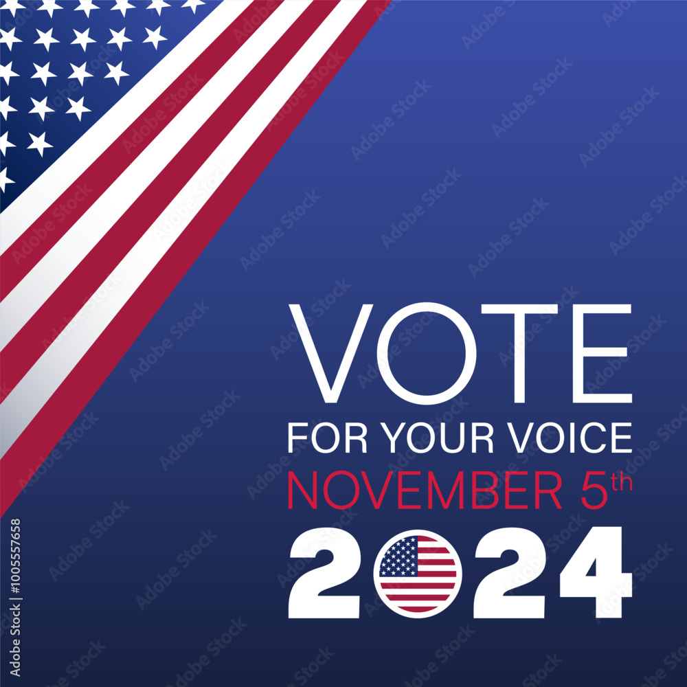 American Flag on Blue Gradient Background with Vote for Your Voice Text American Flag on Blue Gradient Background with Vote for Your Voice Text