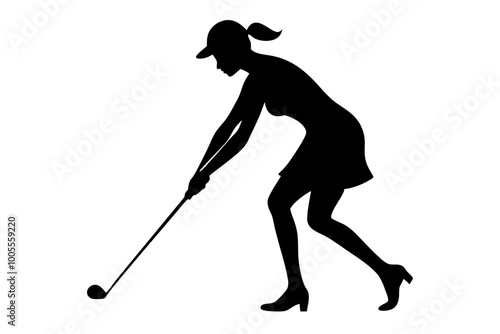 A boy golfer silhouette leans forward vector Illustration silhouette on white background 