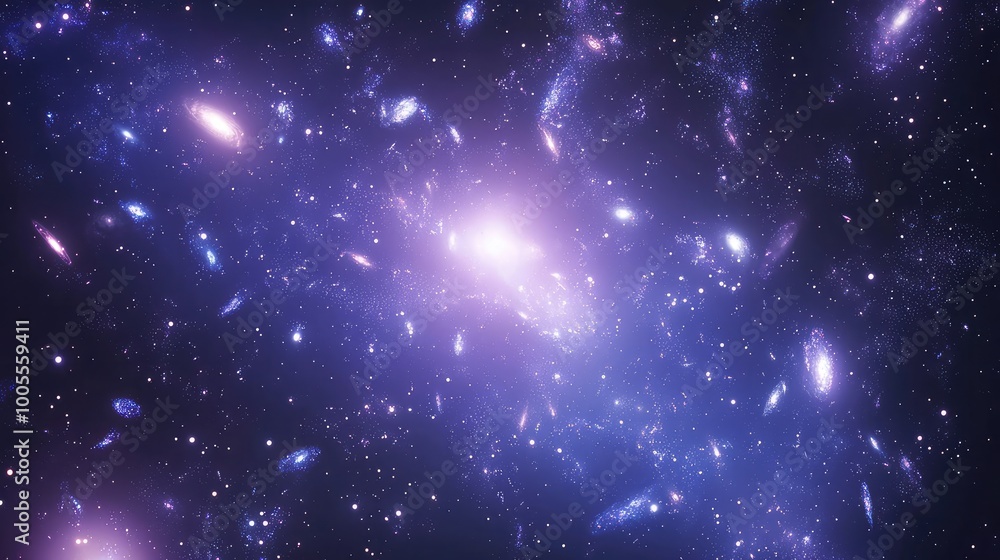 Fototapeta premium A stunning cosmic scene depicting vibrant galaxies and nebulas in deep space, showcasing a beautiful array of colors and light.