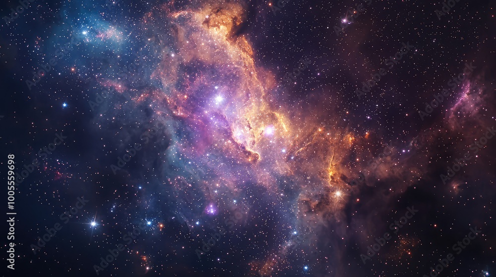 Fototapeta premium A stunning cosmic view showcasing vibrant nebulae and twinkling stars, capturing the beauty and mystery of the universe.