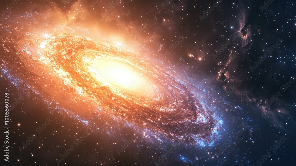 A stunning galaxy illuminated by bright stars and cosmic dust, showcasing the beauty of the universe's vastness and mystery.