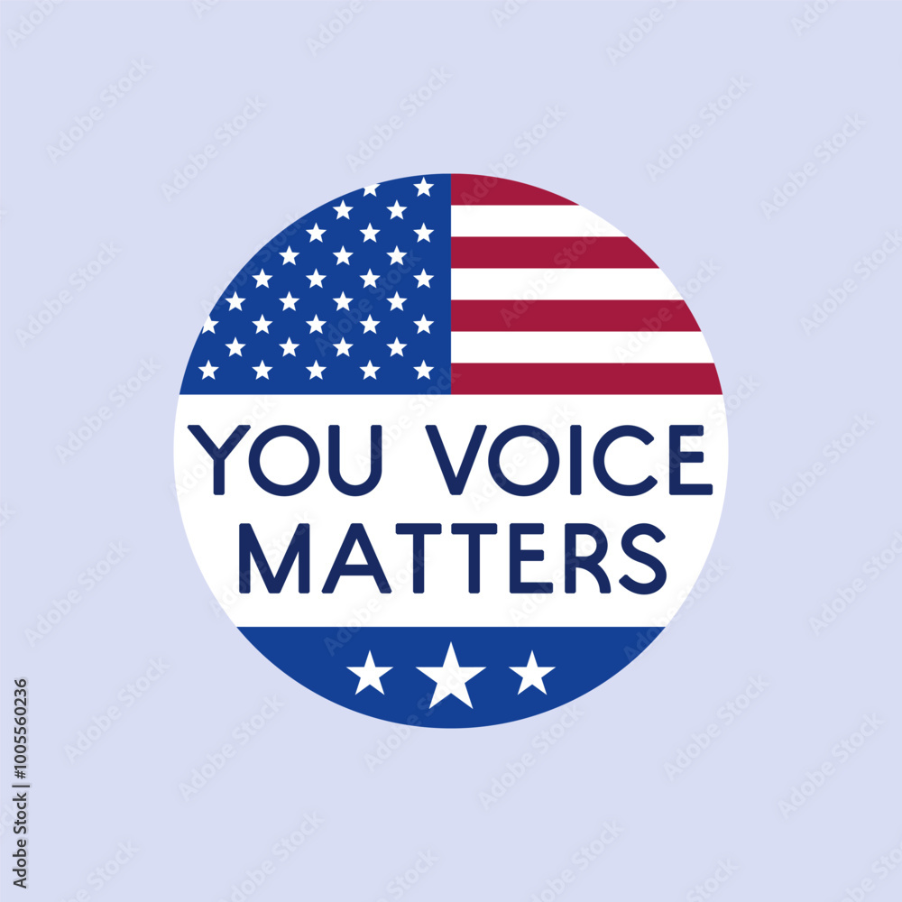 Circular Badge Featuring American Flag Design and the Phrase YOUR VOICE MATTERS Circular Badge Featuring American Flag Design and the Phrase YOUR VOICE MATTERS