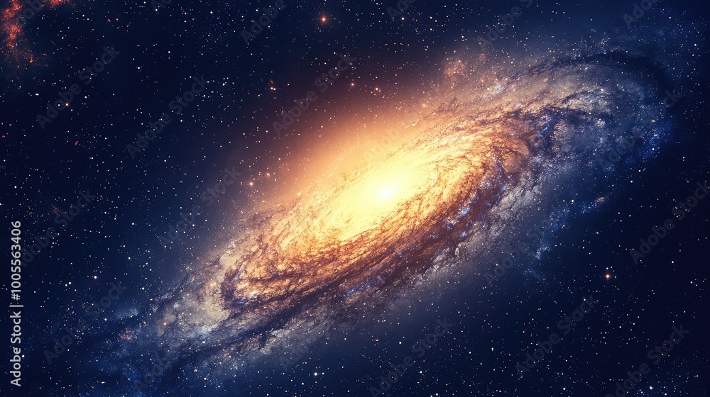 Fototapeta premium A stunning view of a spiral galaxy glowing in the vastness of space, showcasing vibrant colors and intricate details.
