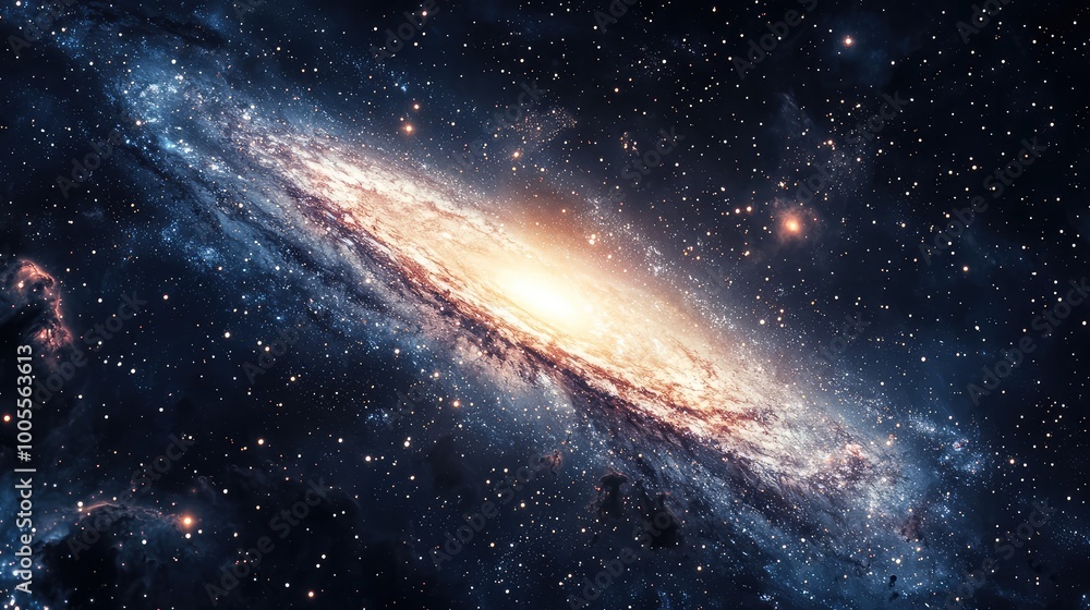 A stunning view of a spiral galaxy with vibrant colors and luminous stars set against the infinite universe. A stunning view of a spiral galaxy with vibrant colors and luminous stars set against the infinite universe.