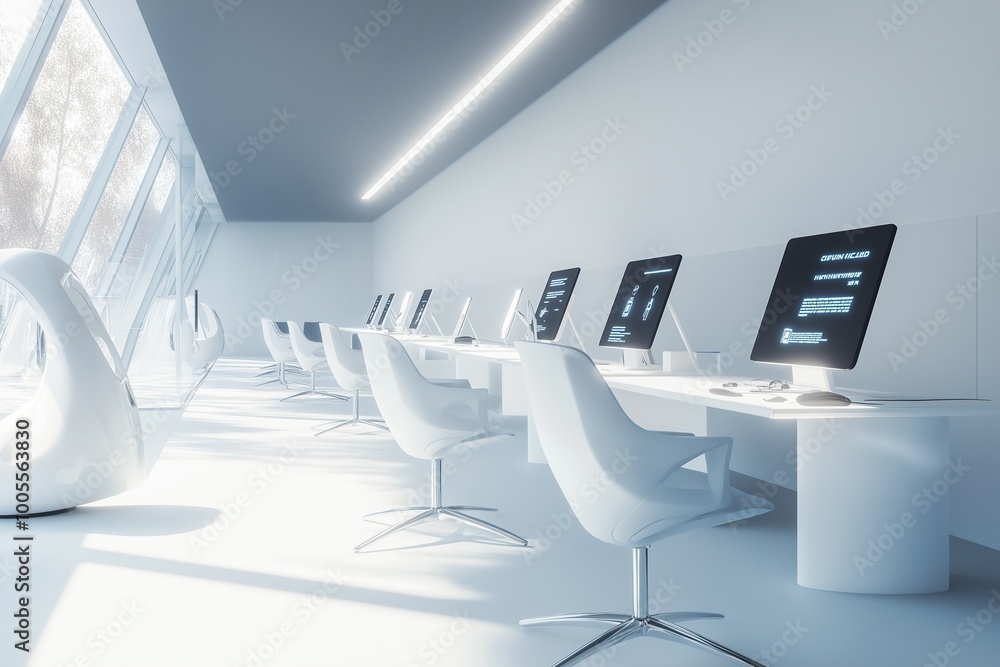 Innovative workspace featuring advanced virtual reality equipment on ...