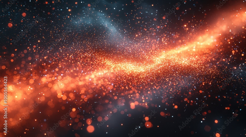 A stunning cosmic view of swirling orange and blue energy with sparkling particles in a vast galaxy backdrop A stunning cosmic view of swirling orange and blue energy with sparkling particles in a vast galaxy backdrop