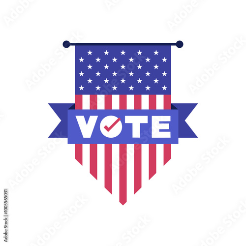 American Flag Pennant with Blue Ribbon Reading VOTE