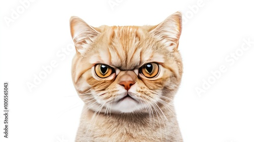 A comical cat with an angry, surprised expression, ears back and eyes wide in disbelief, isolated on a white background, perfect for funny moments.