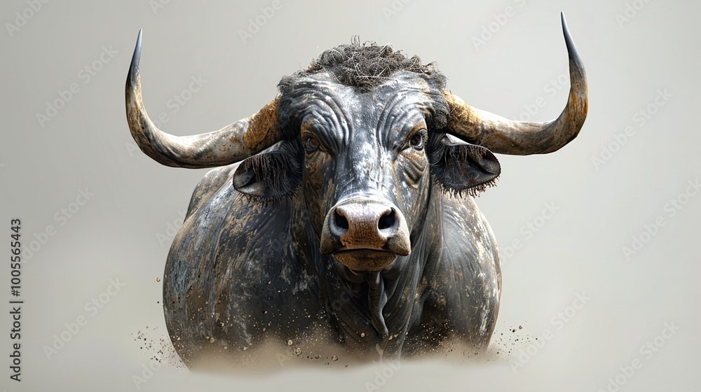 Naklejka premium Close-Up of a Powerful Buffalo Charging