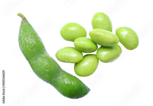 Edamame beans isolated on white background with clipping path. Heap of edamame green soy beans or soya beans.