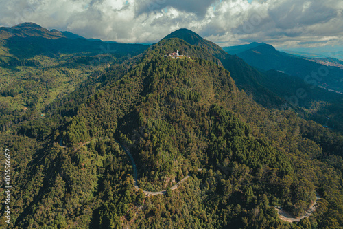 Vista aérea de los cerros de Monserrate y Guadalupe que rodean la ciudad de Bogotá.  photo