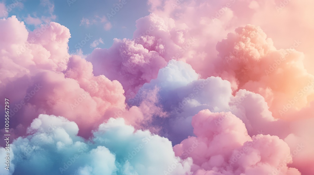A whimsical sky filled with colorful, cotton candy-like clouds. A whimsical sky filled with colorful, cotton candy-like clouds.