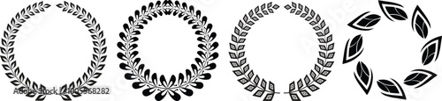 Set a black silhouette circle laurel wreath, Laurel wreath vector, award, and icon. Vector illustration of wreath symbols for awards, sign, logo, and Emblem floral branch flat style