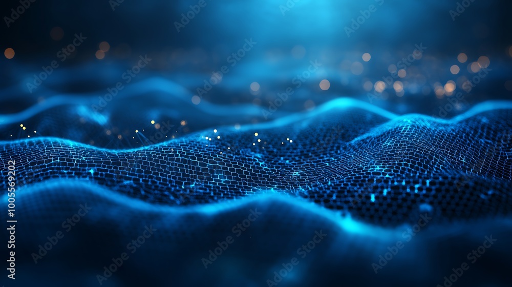 Abstract blue digital wave with glowing particles. Abstract blue digital wave with glowing particles.