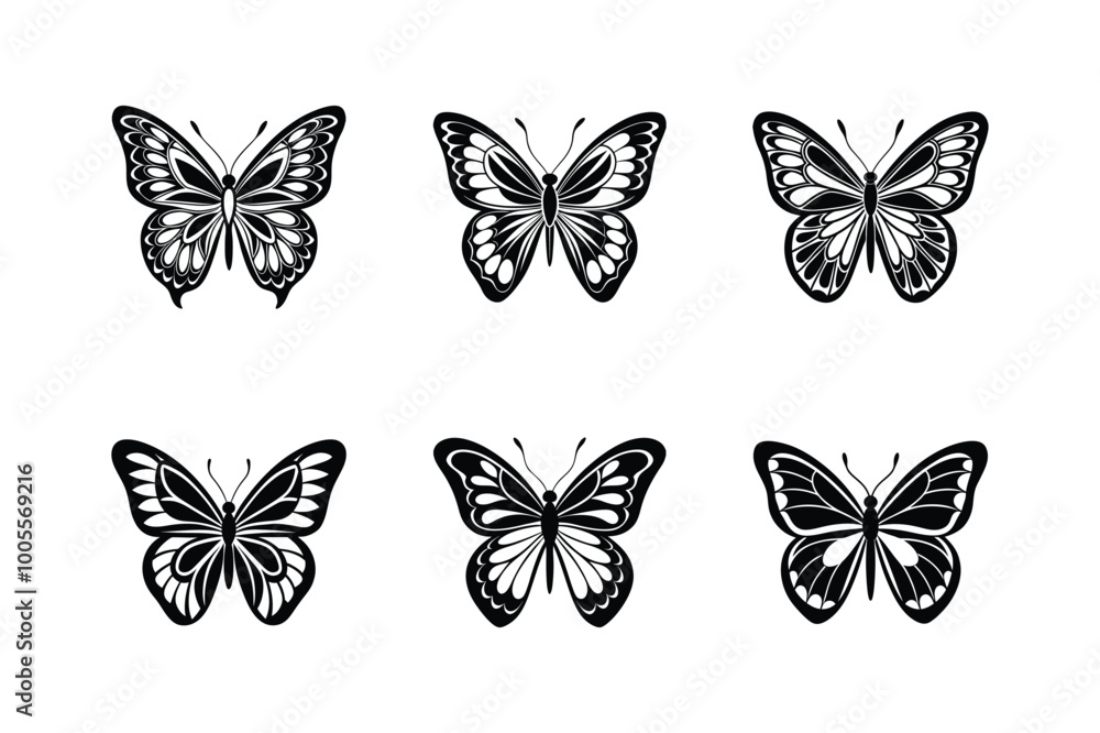 Butterfly Icon Set. Black butterflies collection. Silhouettes, isolated on white background. Butterfly Icon Set. Black butterflies collection. Silhouettes, isolated on white background.