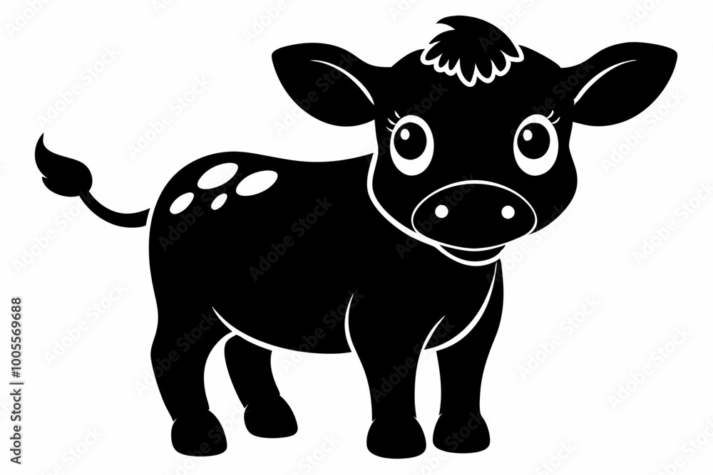 Fototapeta premium Baby Cow Calf Silhouette Vector, Cute Baby Cow Svg