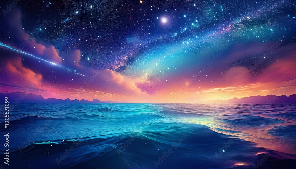 beautiful night sea landscape with astronomical sky background beautiful night sea landscape with astronomical sky background