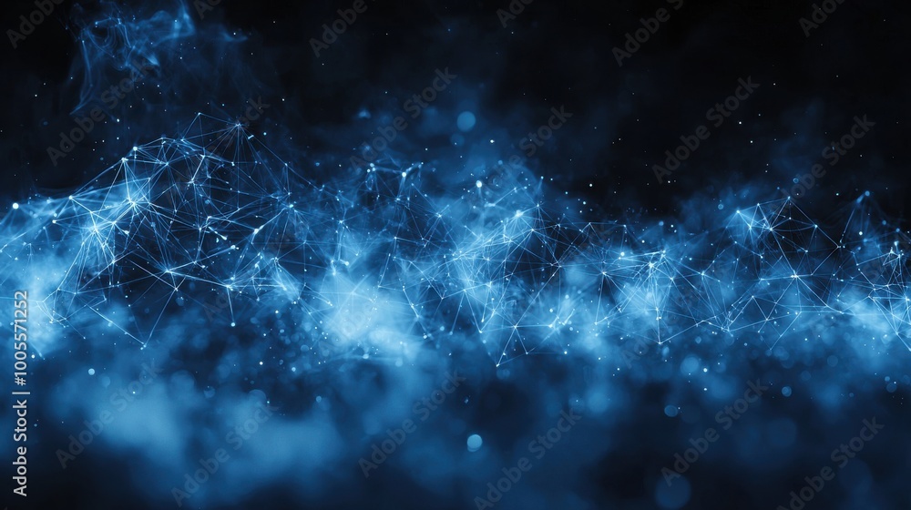 Fototapeta premium Abstract blue digital network with glowing connections in dark space creating a futuristic atmosphere