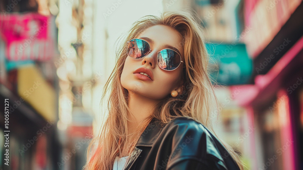 A young woman wearing luxury clothes, Bright scenery, Urban A young woman wearing luxury clothes, Bright scenery, Urban