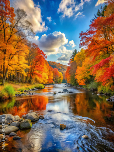 autumn in the mountains. river, autumn, water, forest, fall, stream, nature, landscape, tree, trees, lake, sky, reflection, flow, mountain, leaf, waterfall, creek, green, yellow, leaves, foliage, broo photo