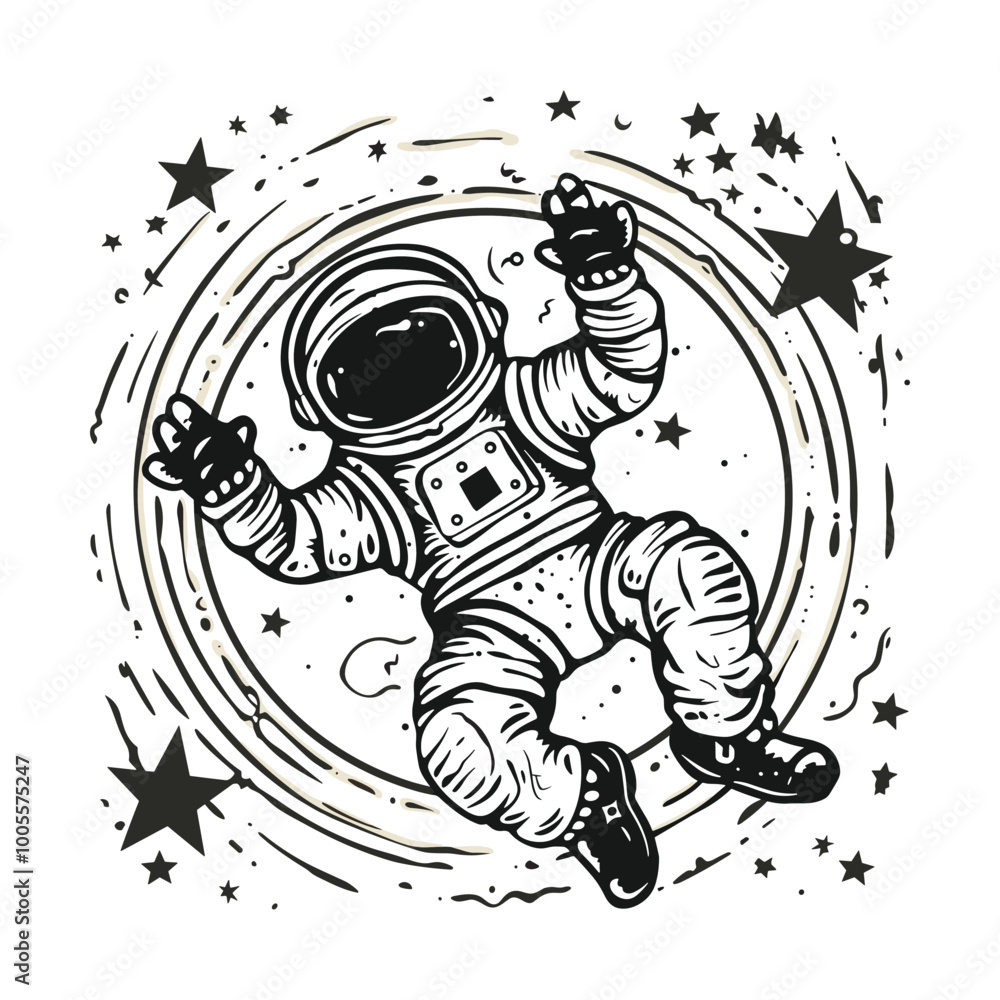 Obraz premium Astronaut Hand Drawn Doodle Vector Design