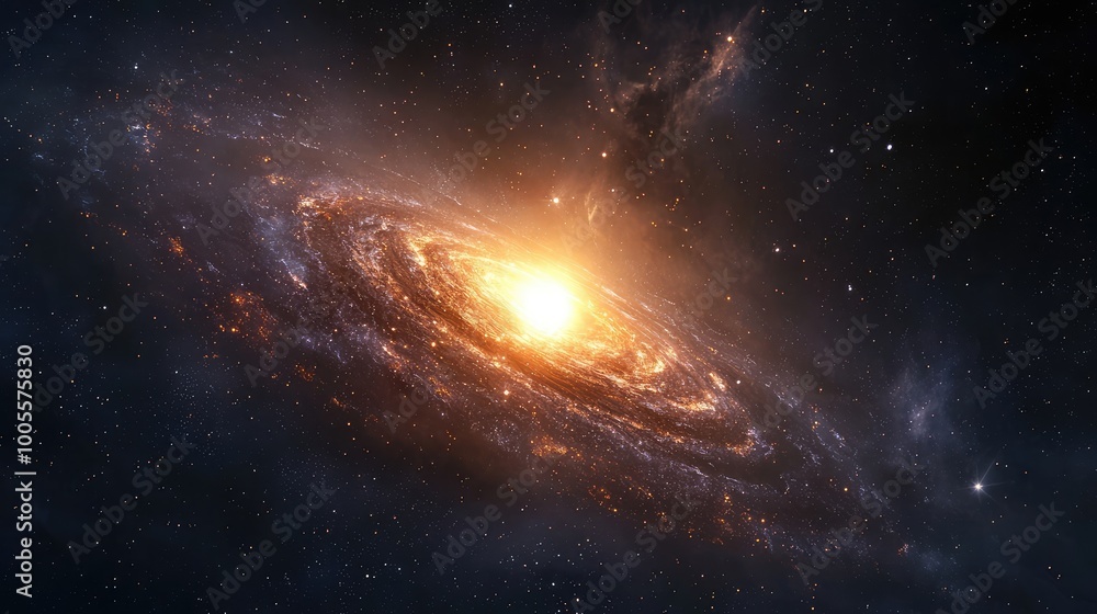 Fototapeta premium Beautiful galaxy with bright core and swirling stars, showcasing the vastness and mystery of outer space.