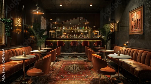 Elegant Vintage Bar Interior Design with Dark Wood and Gold Accents