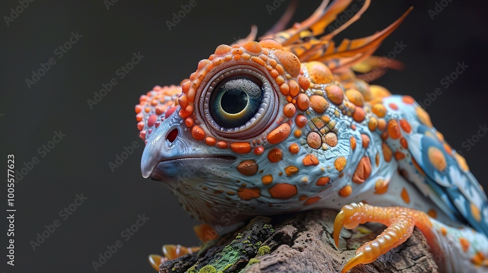 Fototapeta premium Closeup of a Colorful Fantasy Lizard with Beak and Claws