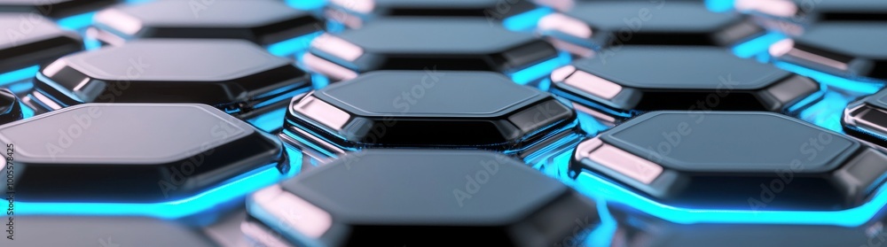 This is an abstract hexagonal geometric ultra wide background composed of many hexagons of carbon fiber with bright energy light breaking through the cracks. 3D rendering. This is an abstract hexagonal geometric ultra wide background composed of many hexagons of carbon fiber with bright energy light breaking through the cracks. 3D rendering.