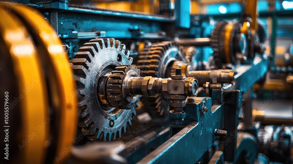 Close-up of industrial gears showcasing precision and engineering in a factory setting, illustrating mechanical excellence. Close-up of industrial gears showcasing precision and engineering in a factory setting, illustrating mechanical excellence.