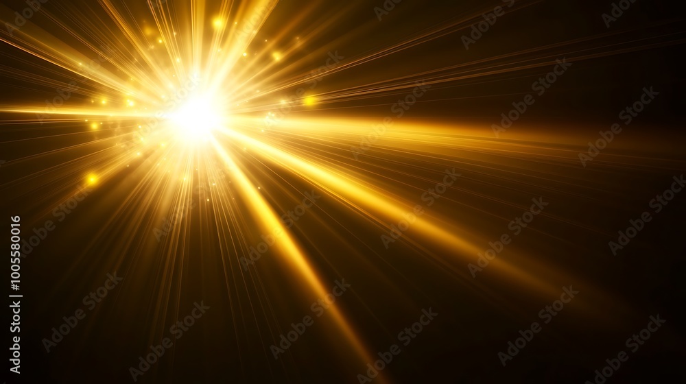 Abstract background with a bright golden light burst and glowing particles. Abstract background with a bright golden light burst and glowing particles.