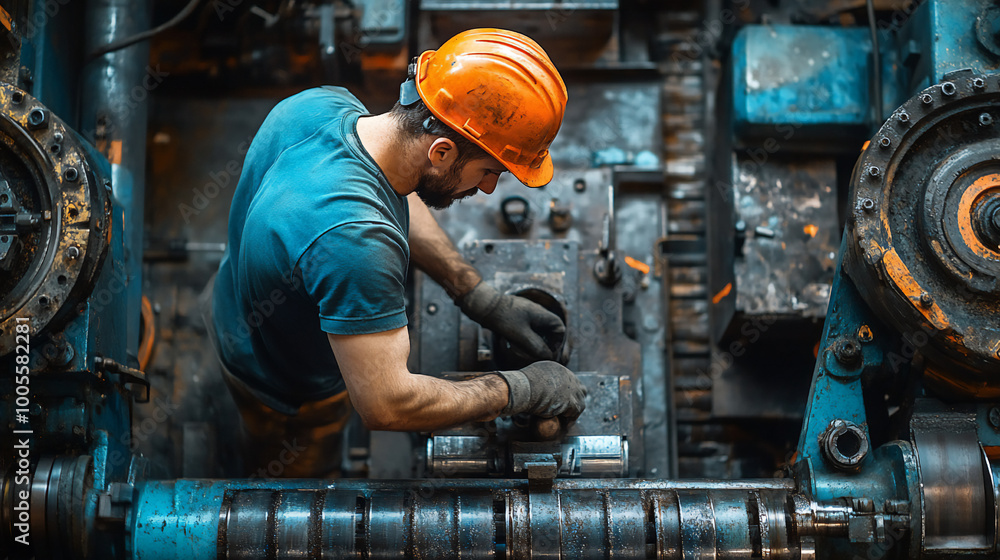 Concept of engineering machine maintenance, engineer is working with a big machine for maintenance. Concept of engineering machine maintenance, engineer is working with a big machine for maintenance.