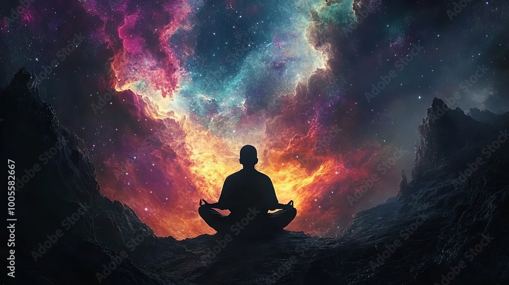 Person in space. Condition during meditation Person in space. Condition during meditation