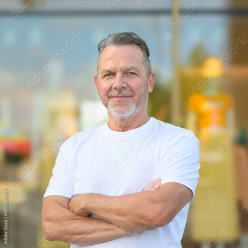 Self-Assured Man in Casual Urban Setting