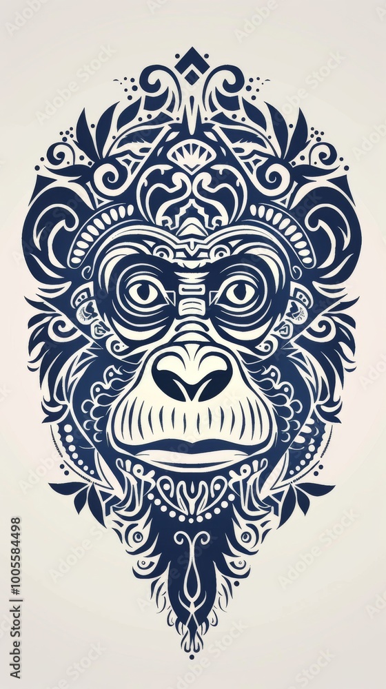 Monkey head with intricate tribal patterns. Monkey head with intricate tribal patterns.