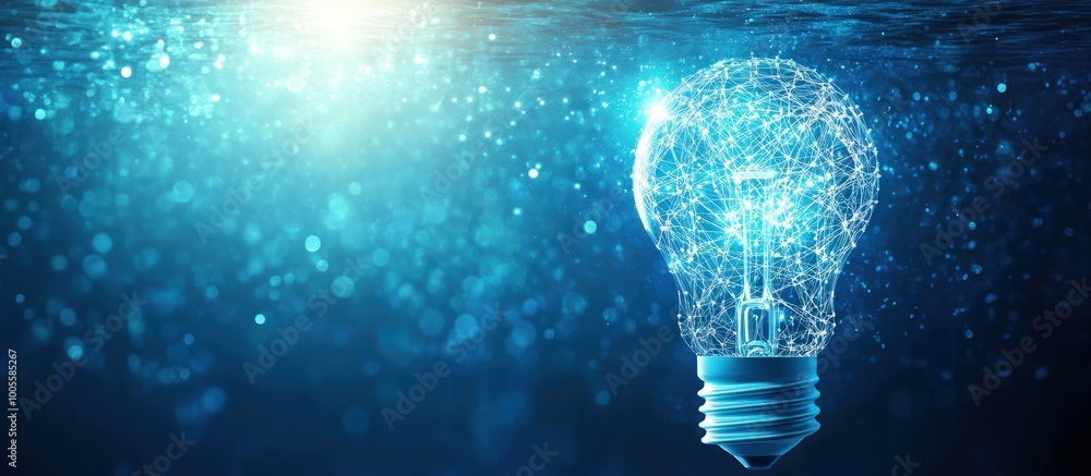 Glowing Lightbulb with Network Structure Under Water Glowing Lightbulb with Network Structure Under Water