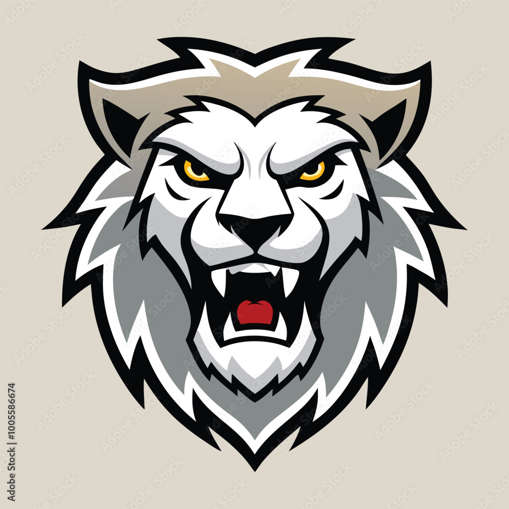 Fototapeta premium A angry lion face head vector design with silhouette with line art and cartoon art.