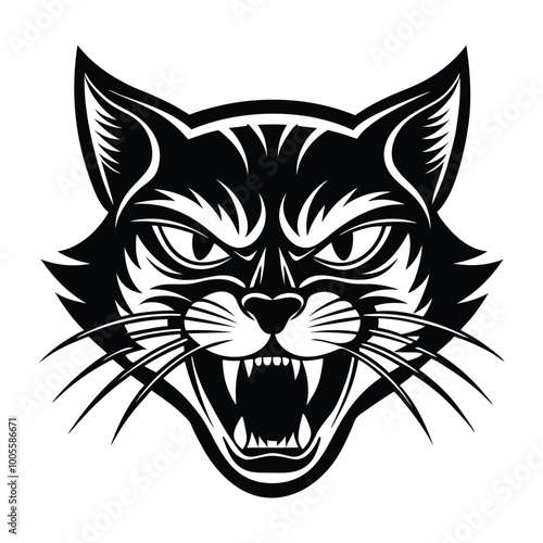 A angry cat face and angry cat vector illustration design with cartoon art and silhouette.