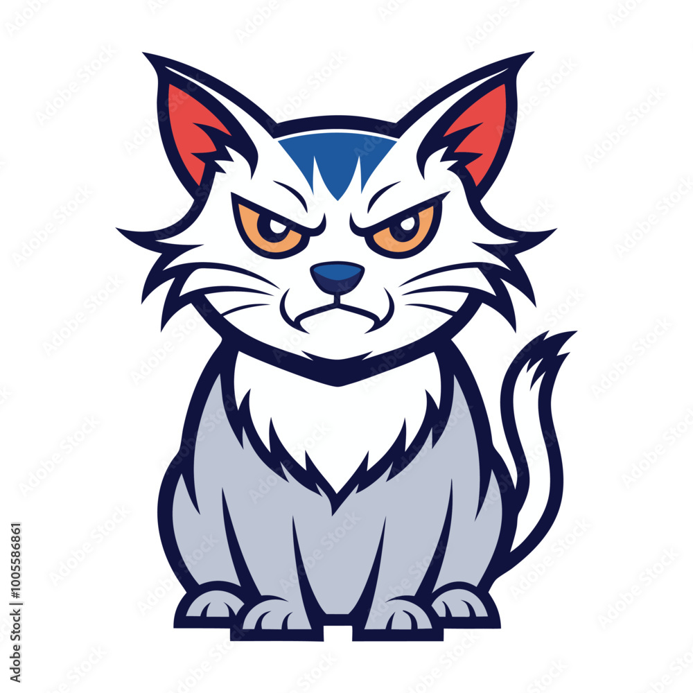 A angry cat face and angry cat vector illustration design with cartoon art and silhouette. A angry cat face and angry cat vector illustration design with cartoon art and silhouette.