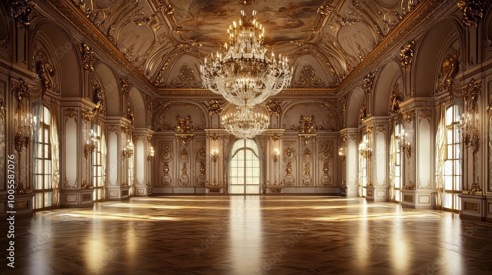 Elegant interior of a grand ballroom with ornate decor and stunning chandelier, perfect for luxurious events and celebrations. Elegant interior of a grand ballroom with ornate decor and stunning chandelier, perfect for luxurious events and celebrations.
