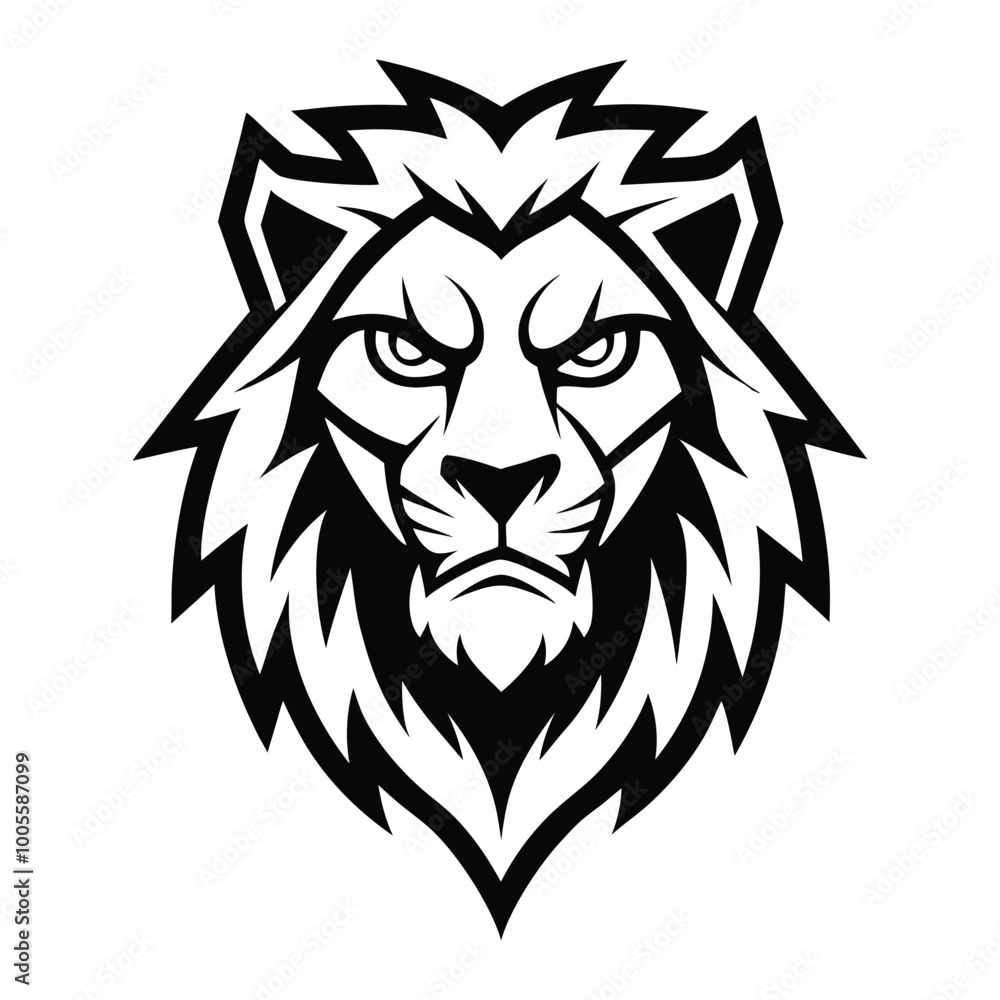 Fototapeta premium A angry lion face head vector design with silhouette with line art and cartoon art.